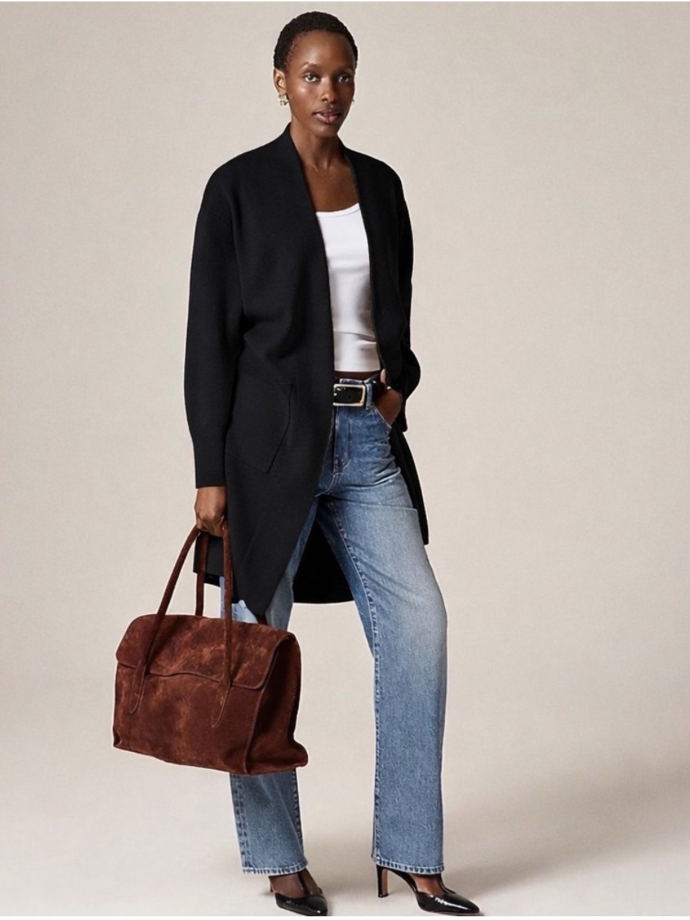 NEW J. Crew Long Sweater Blazer With Side Slits Black M CN227 $198 cotton merino